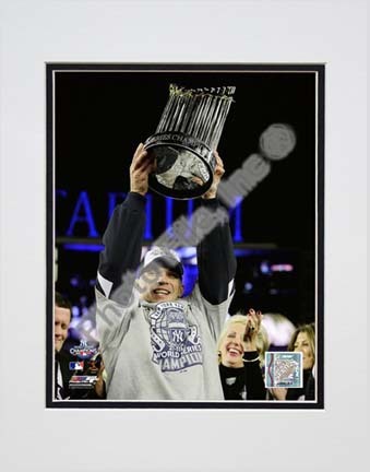 Joe Girardi with the World Series Trophy Game Six of the 2009 MLB World Series (#37) Double Matted 8” x 10” Photogra