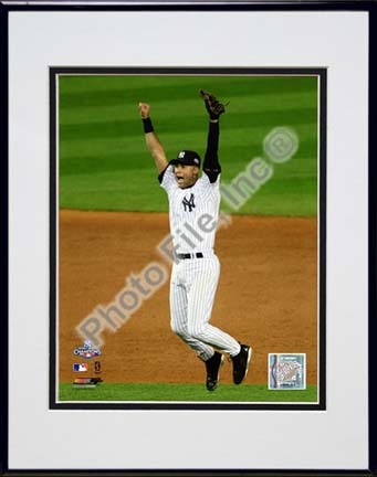 Derek Jeter Celebrates Winning Game Six of the 2009 MLB World Series (#27) Double Matted 8” x 10” Photograph in Blac