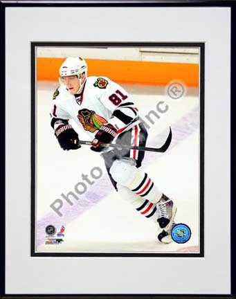 Marian Hossa 2009 - 2010 Action "White Jersey" Double Matted 8” x 10” Photograph in Black Anodized Aluminu