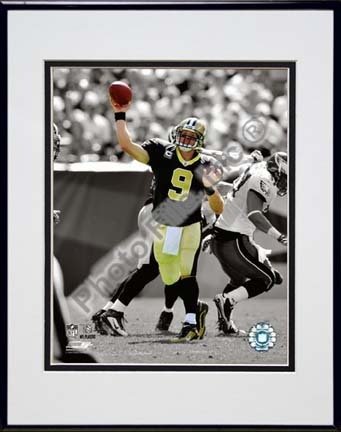 Drew Brees 2009 Spotlight Action Double Matted 8” x 10” Photograph in Black Anodized Aluminum Frame