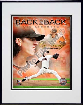 Tim Lincecum 2009 National League Cy Young Award Winner Portrait Plus Double Matted 8” x 10” Photograph in Black Ano