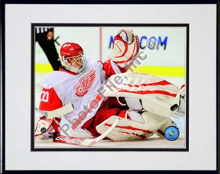 Chris Osgood 2009 - 2010 Action "White Jersey" Double Matted 8” x 10” Photograph in Black Anodized Aluminu