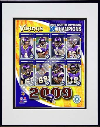 Minnesota Vikings 2009 NFC West Divison Champions Composite Double Matted 8” x 10” Photograph in Black Anodized Alum