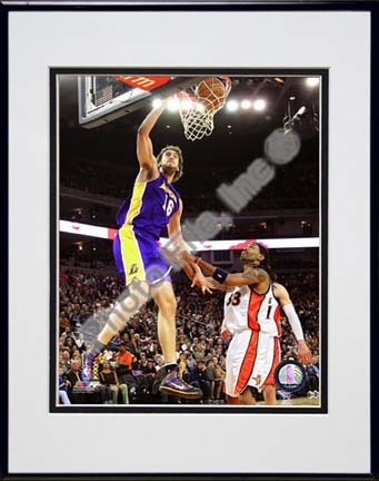 Pau Gasol 2009 - 2010 Action "Away Jersey" Double Matted 8” x 10” Photograph in Black Anodized Aluminum Fr