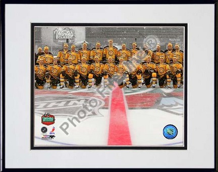 The Boston Bruins Team Photo 2010 NHL Winter Classic Double Matted 8” x 10” Photograph in Black Anodized Aluminum Fr