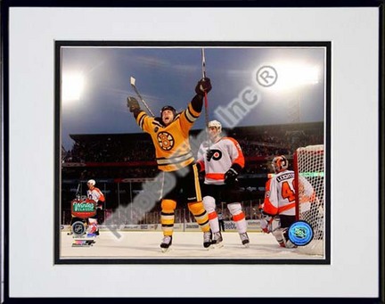 Marco Sturm Game Winning Goal Horizontal 2010 NHL Winter Classic Double Matted 8” x 10” Photograph in Black Anodized