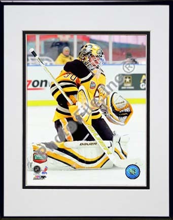 Tim Thomas 2010 NHL Winter Classic Action "Defend" Double Matted 8” x 10” Photograph in Black Anodized Alu