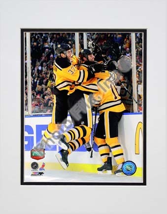 Patrice Bergeron, Zdeno Chara, & Marco Sturm Celebrate the Game Winning Goal  2010 NHL Winter Classic Double Matted 