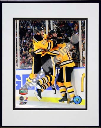 Patrice Bergeron, Zdeno Chara, & Marco Sturm Celebrate the Game Winning Goal  2010 NHL Winter Classic Double Matted 