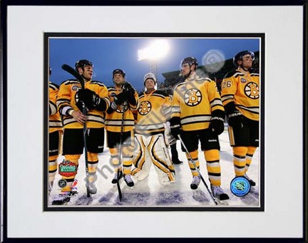 The Boston Bruins Post-Game Lineup 2010 NHL Winter Classic Double Matted 8” x 10” Photograph in Black Anodized Alumi