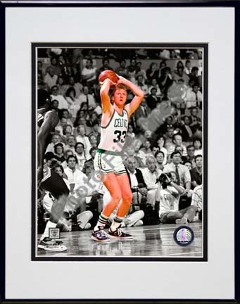 Larry Bird Spotlight Action Double Matted 8” x 10” Photograph in Black Anodized Aluminum Frame