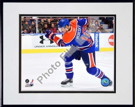 Shawn Horcoff 2009 - 2010 Action "Blue Jersey" Double Matted 8” x 10” Photograph in Black Anodized Aluminu