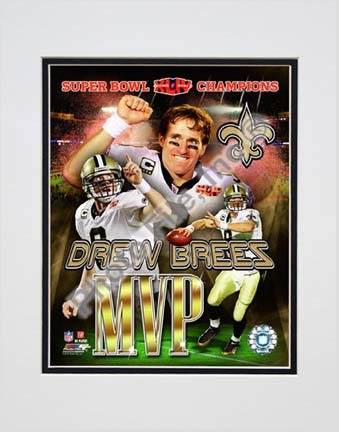 Drew Brees Super Bowl XLIV MVP Portrait Plus (#21) Double Matted 8” x 10” Photograph (Unframed)