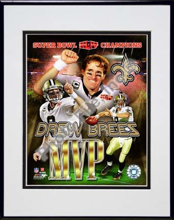 Drew Brees Super Bowl XLIV MVP Portrait Plus (#21) Double Matted 8” x 10” Photograph in Black Anodized Aluminum Fram