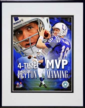 Peyton Manning 4 X MVP Portrait Plus Double Matted 8” x 10” Photograph in Black Anodized Aluminum Frame