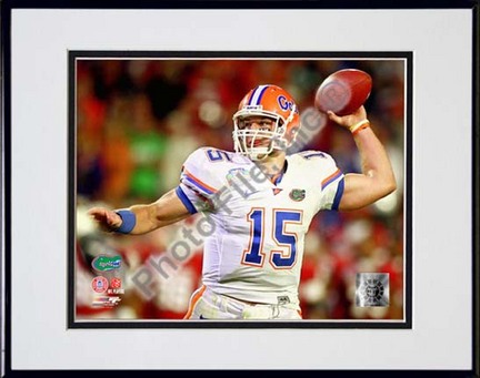Tim Tebow Florida Gators 2009 Action "Throw" Double Matted 8” x 10” Photograph in Black Anodized Aluminum 