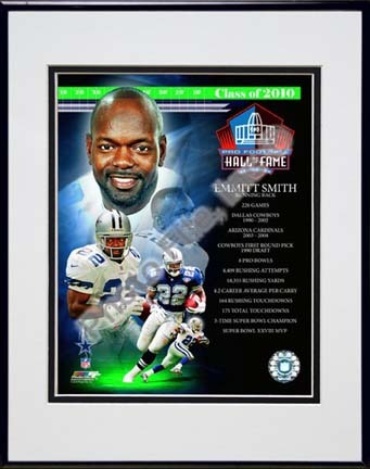 Emmitt Smith Class Of 2010 HOF Composite Double Matted 8” x 10” Photograph in Black Anodized Aluminum Frame