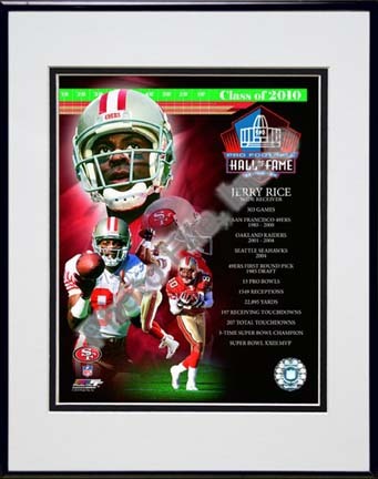Jerry Rice Class Of 2010 HOF Composite Double Matted 8” x 10” Photograph in Black Anodized Aluminum Frame