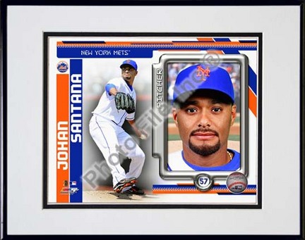 Johan Santana 2010 Studio Plus Double Matted 8” x 10” Photograph in Black Anodized Aluminum Frame