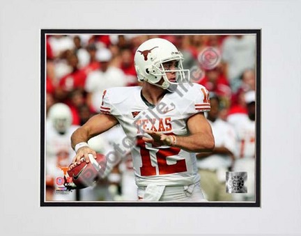 Colt McCoy Texas Longhorns 2008 Action "White Jersey" Double Matted 8” x 10” Photograph (Unframed)