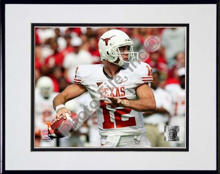 Colt McCoy Texas Longhorns 2008 Action "White Jersey" Double Matted 8” x 10” Photograph in Black Anodized 