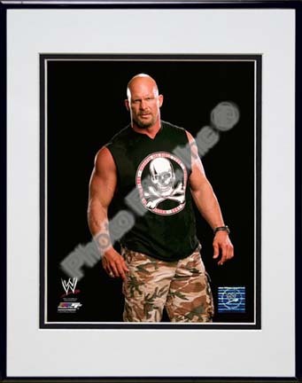 Stone Cold Steve Austin Posed Double Matted 8” x 10” Photograph in Black Anodized Aluminum Frame