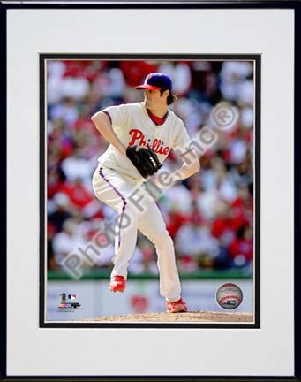 Cole Hamels 2010 Action "Side View" Double Matted 8â€ x 10â€ Photograph in Black Anodized Aluminum Frame