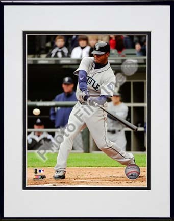 Ken Griffey Jr. 2010 Batting Action Double Matted 8” x 10” Photograph in Black Anodized Aluminum Frame