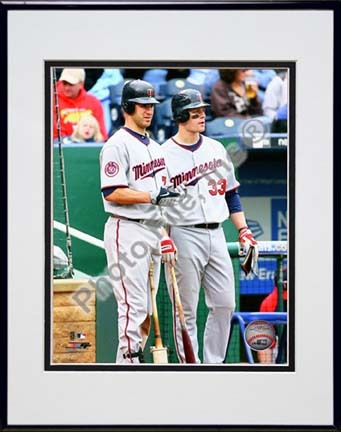 Joe Mauer & Justin Morneau 2010 Action "On Deck" Double Matted 8” x 10” Photograph in Black Anodized A