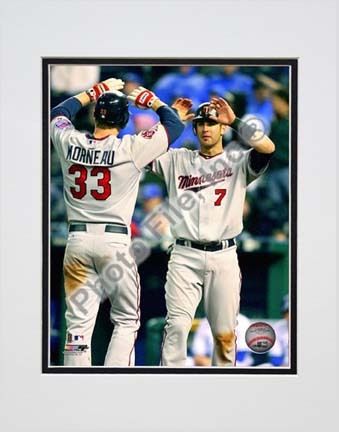 Joe Mauer & Justin Morneau 2010 Action "High Five" Double Matted 8” x 10” Photograph (Unframed)