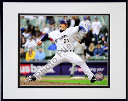 Trevor Hoffman 2010 Pitching Action "Pitch Side View" Double Matted 8” x 10” Photograph in Black Anodized 