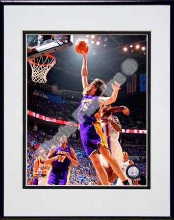 Pau Gasol 2009 - 2010 Playoff Action "Away Jersey" Double Matted 8” x 10” Photograph in Black Anodized Alu