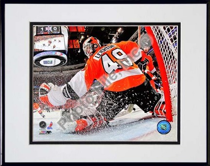 Michael Leighton 2009 - 2010 Playoff Action "Save" Double Matted 8” x 10” Photograph in Black Anodized Alu