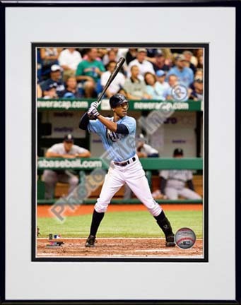 B.J. Upton 2010 Action Double Matted 8” x 10” Photograph in Black Anodized Aluminum Frame