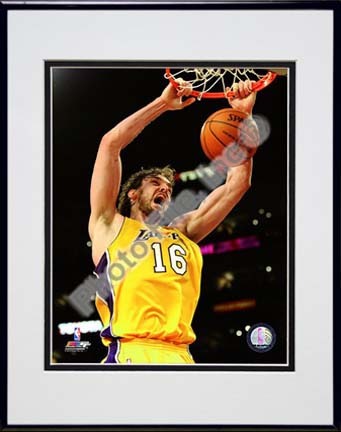 Pau Gasol 2009 - 2010 Playoff Action "Home Jersey" Double Matted 8” x 10” Photograph in Black Anodized Alu