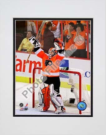 Michael Leighton 2009 - 2010 Playoff Action "Celebrate" Double Matted 8” x 10” Photograph (Unframed)