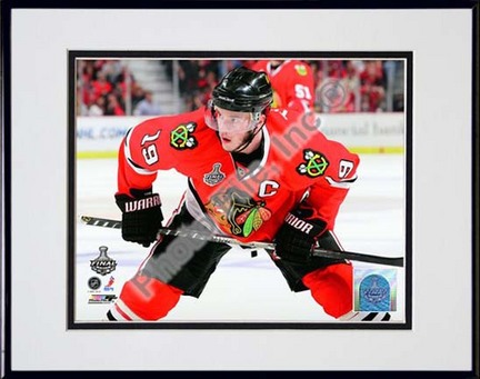 Jonathan Toews Game One of the 2010 NHL Stanley Cup Finals (#2) Double Matted 8” x 10” Photograph in Black Anodized 