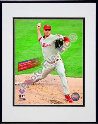 Roy Halladay Perfect Game Action with Overlay Getty Double Matted 8” x 10” Photograph in Black Anodized Aluminum Fra
