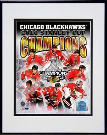 Chicago Blackhawks 2009 - 2010 Stanley Cup Champions Composite Double Matted 8” x 10” Photograph in Black Anodized A