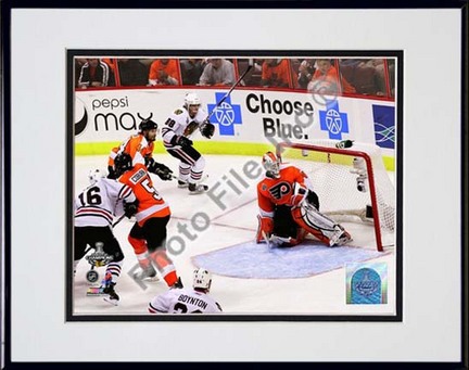 Patrick Kane Game Winning Goal 2009 - 2010 Stanley Cup Finals (#23) Double Matted 8” x 10” Photograph in Black Anodi