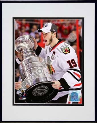Jonathan Toews with the 2009 - 2010 Stanley Cup (#26) Double Matted 8” x 10” Photograph in Black Anodized Aluminum F