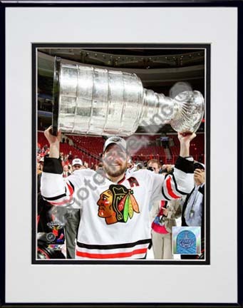 Patrick Sharp with the 2009 - 2010 Stanley Cup (#28) Double Matted 8” x 10” Photograph in Black Anodized Aluminum Fr