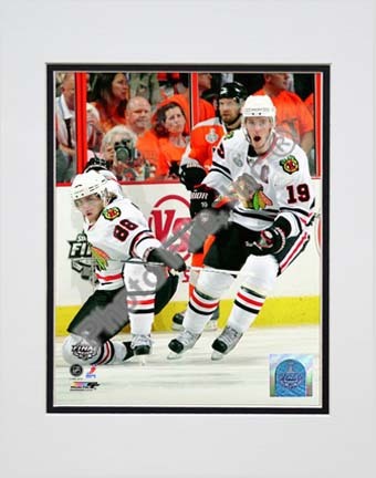 Patrick Kane & Jonathan Toews 2009 - 2010 NHL Stanley Cup Finals Game 3 Action (#11) Double Matted 8” x 10” Phot