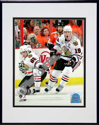 Patrick Kane & Jonathan Toews 2009 - 2010 NHL Stanley Cup Finals Game 3 Action (#11) Double Matted 8” x 10” Phot