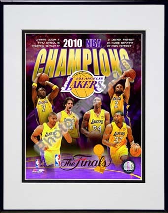 Los Angeles Lakers 2009 - 2010 NBA Champions Composite Double Matted 8” x 10” Photograph in Black Anodized Aluminum 