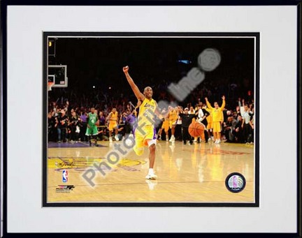 Kobe Bryant Celebrating as the Los Angeles Lakers win 2010 NBA Finals (#20) Double Matted 8” x 10” Photograph in Bla