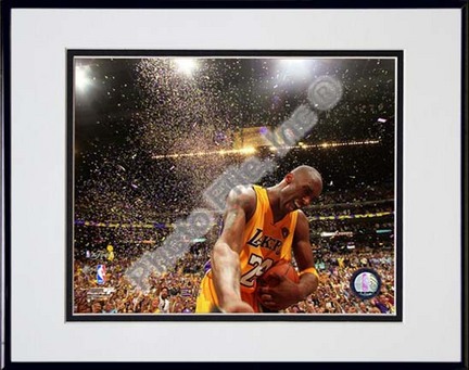 Kobe Bryant Celebrates 2010 NBA Finals Championship (#21) Double Matted 8” x 10” Photograph in Black Anodized Alumin