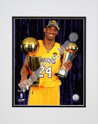 Kobe Bryant with 2010 MVP & Championship Trophies in Studio (#29) Double Matted 8” x 10” Photograph (Unframed)