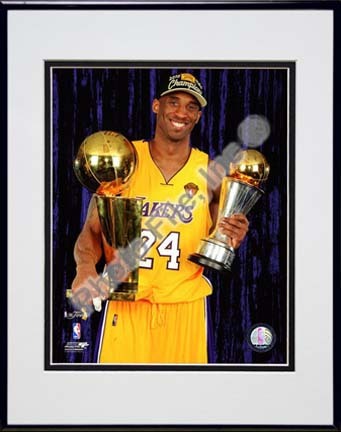 Kobe Bryant with 2010 MVP & Championship Trophies in Studio (#29) Double Matted 8” x 10” Photograph in Black Ano