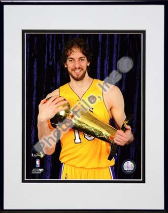 Pau Gasol with 2010 NBA Finals Trophy in Studio (#30) Double Matted 8” x 10” Photograph in Black Anodized Aluminum F